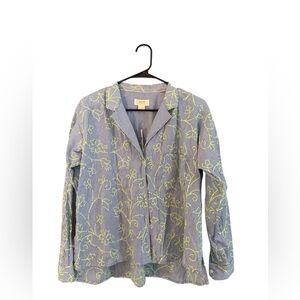 Maeve Blue Stripe Button-Front Blouse with Floral Embroidery 4 NWT